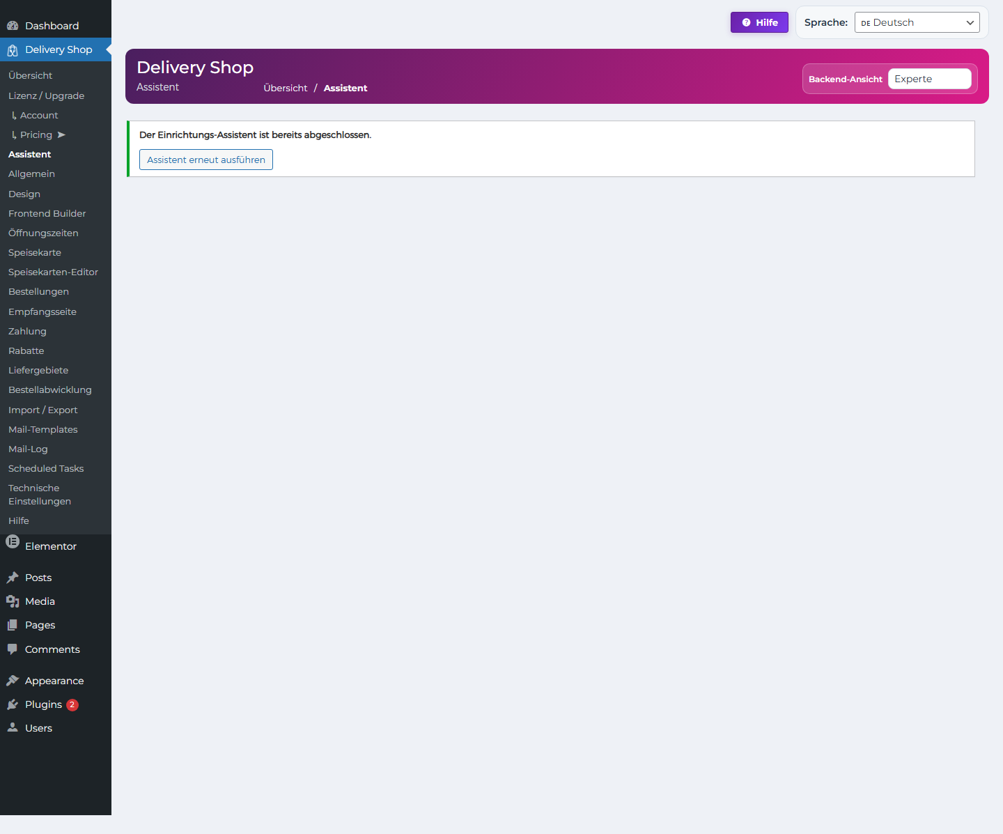 DeliveryKing Assistent im WordPress Backend