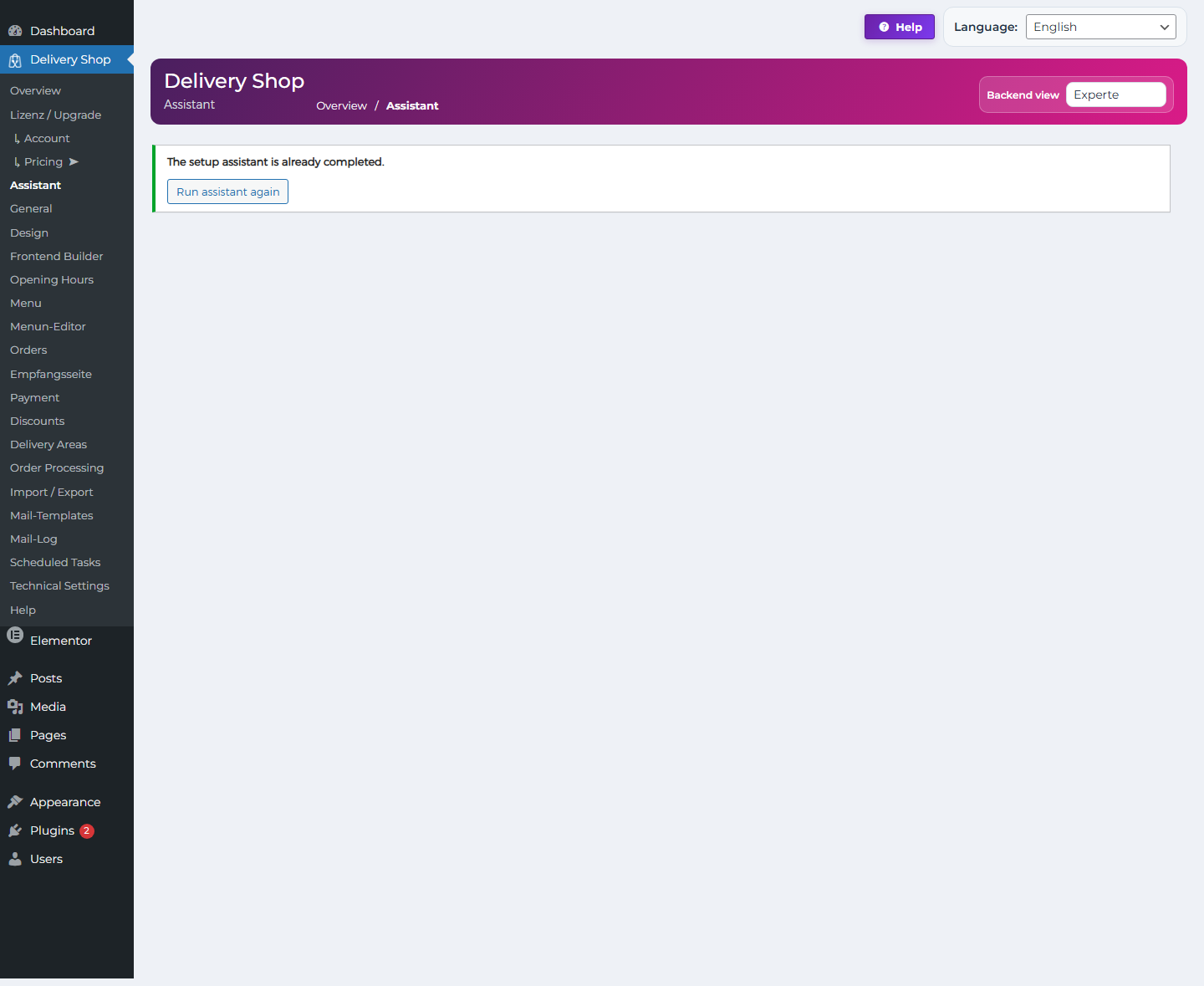 DeliveryKing assistant in the WordPress backend