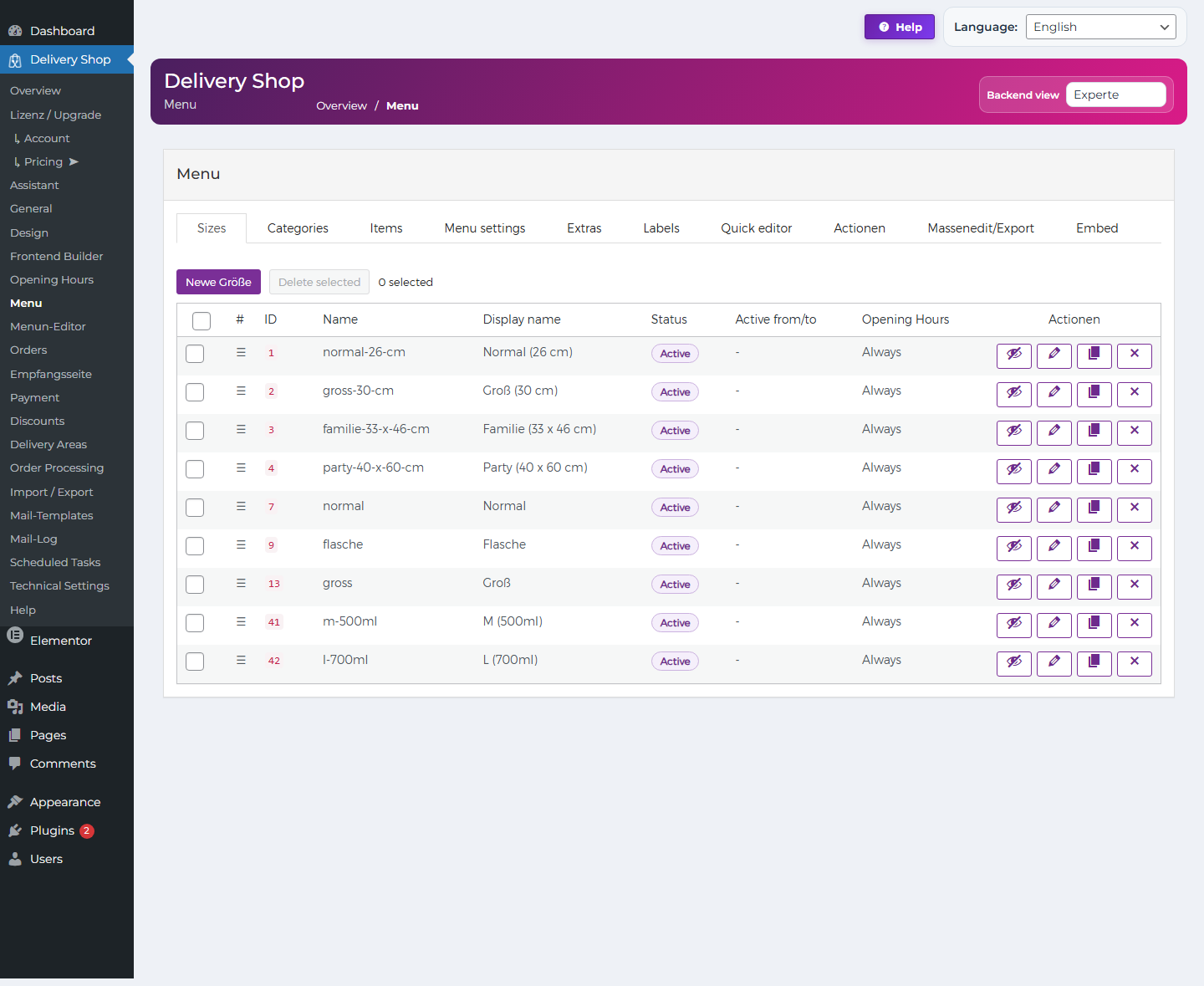 DeliveryKing menu editor